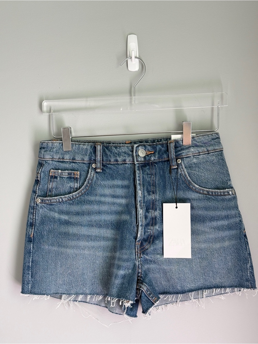Zara Cropped Baggy Shorts Denim Jean Distressed Cut Off Size 2 New
